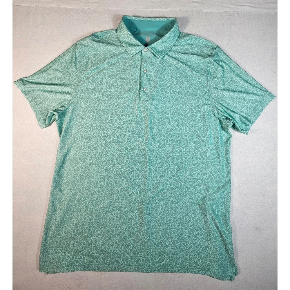 Hickey Freeman Golf Polo Shirt Mens XL Teal Floral Performance Stretch Short Slv